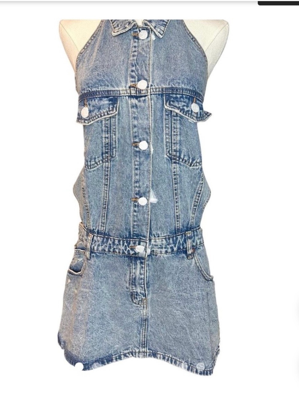 NWT-Signature 8 by LoveDen Boutique Denim Halter Button-Front Mini Dress